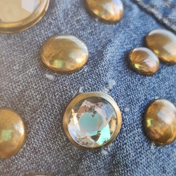 Size SMALL/MEDIUM/LARGE 80s/90s Jeweled Bedazzled Crop Denim Jacket - Picture 7 of 11